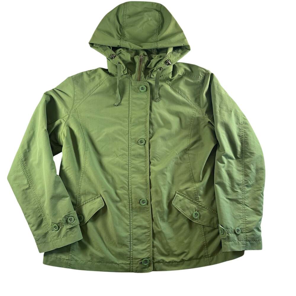 Lands' End Womens Large Petite Light Green Hooded Utility Rain Jacket Fitted